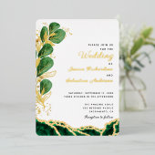 Elegant White Emerald Green & Gold Wedding Folie Uitnodiging (Staand Voorkant)