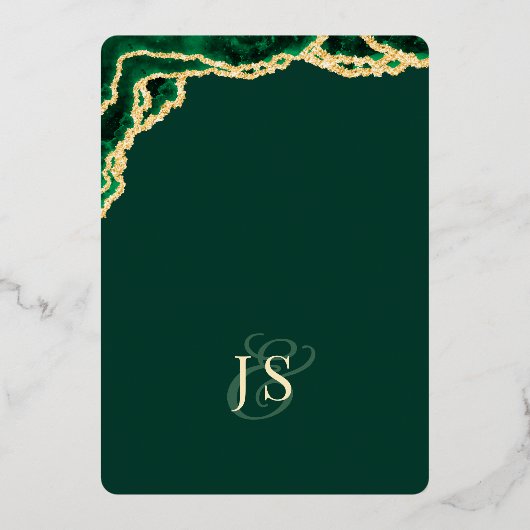 Elegant White Emerald Green & Gold Wedding Folie Uitnodiging (Achterkant)