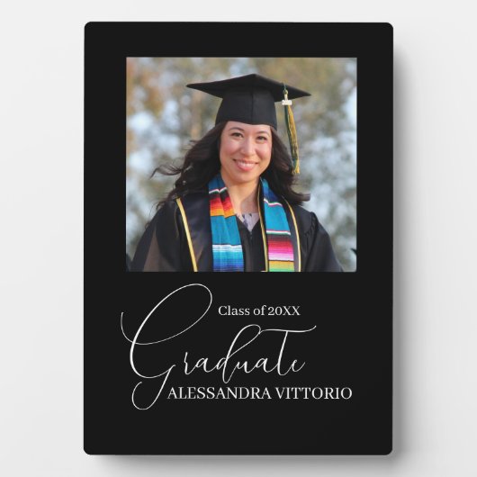 Elegant White en Black Afstuderen Fotoplaat (voorkant)