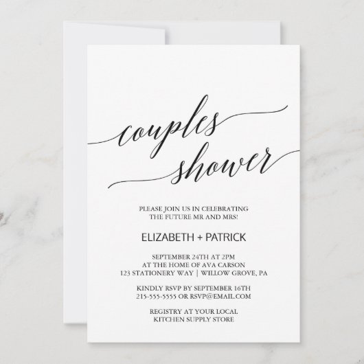 Elegant White en Black Calligraphy Couples Shower Kaart (Voorkant)