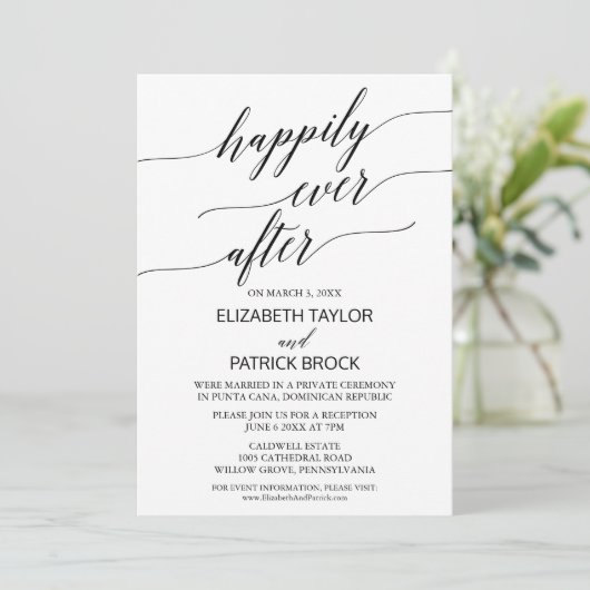 Elegant White en Black Calligraphy Elopement Kaart (Staand voorkant)