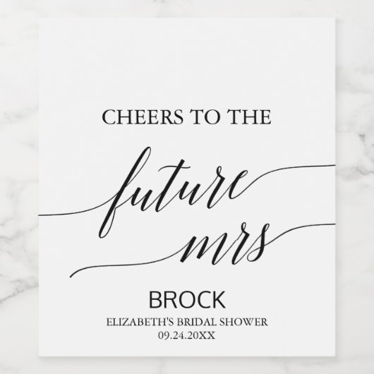 Elegant White en Black Calligraphy Future Mrs. Wijn Etiket (Enkel label)