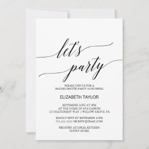 Elegant White en Black Calligraphy Let's Party Kaart