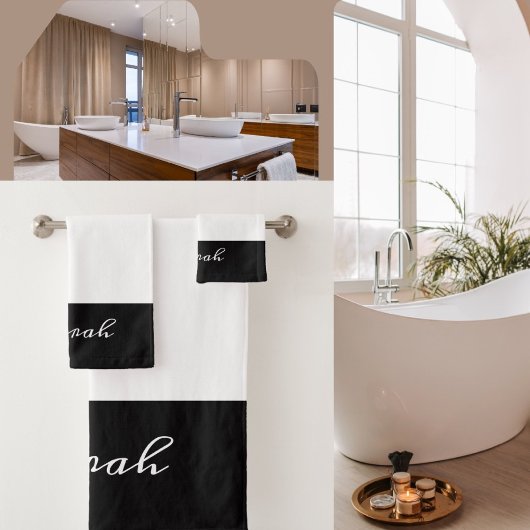 Elegant White en Black Calligraphy Name Bathroom Bad Handdoek