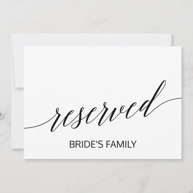 Elegant White en Black Calligraphy Reserved Sign (Voorkant)