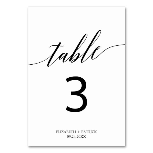 Elegant White en Black Calligraphy Table Number Kaart (Achterkant)
