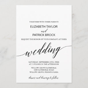 Elegant White en Black Calligraphy Wedding Kaart