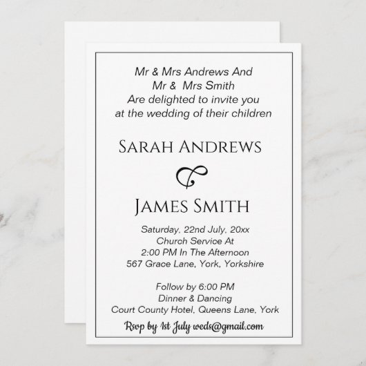 Elegant White en Black Calligraphy Wedding Kaart (Voorkant / Achterkant)