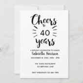 Elegant White en Black Cheers tot 40th Birthday Kaart (Voorkant)