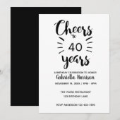 Elegant White en Black Cheers tot 40th Birthday Kaart (Voorkant / Achterkant)