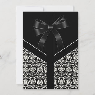 Elegant White en Black Damask Wedding Kaart