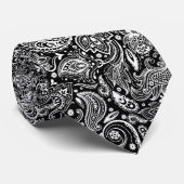 Elegant White en Black Floral Paisley Pattern Stropdas (Opgerold)