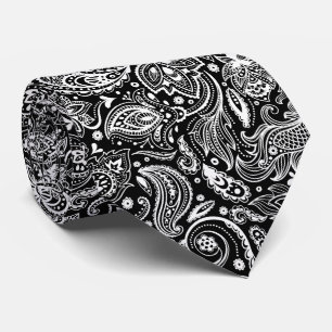 Elegant White en Black Floral Paisley Pattern Stropdas