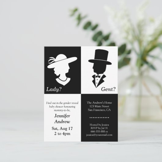 Elegant White en Black Gender Reopenbaarmakingsfee Kaart (Staand voorkant)