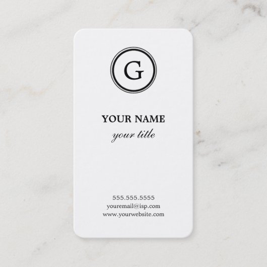 Elegant White en Black Monogram Visitekaartjes (Voorkant)