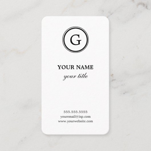 Elegant White en Black Monogram Visitekaartjes (Voorkant)