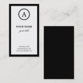 Elegant White en Black Monogram Visitekaartjes (Voorkant / Achterkant)
