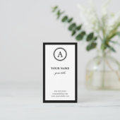 Elegant White en Black Monogram Visitekaartjes (Staand voorkant)