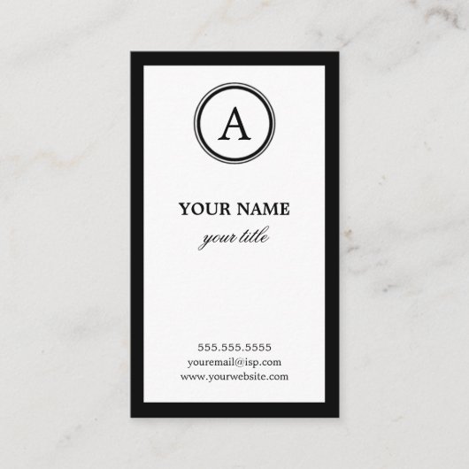 Elegant White en Black Monogram Visitekaartjes (Voorkant)