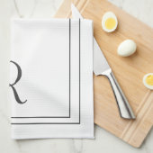 Elegant White en Black Monogramed Theedoek (Quarter Fold)