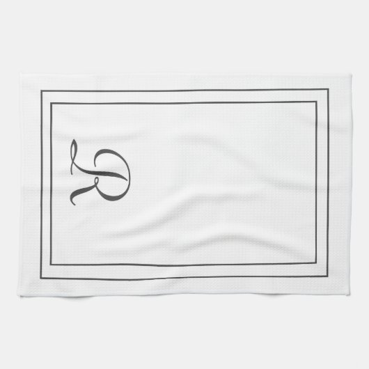 Elegant White en Black Monogramed Theedoek (Horizontaal)