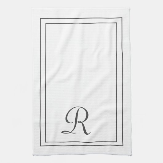 Elegant White en Black Monogramed Theedoek (Verticaal)