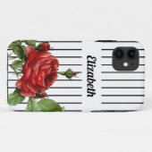 Elegant White en Black Pinstripe Rozen en naam Case-Mate iPhone Case (Achterkant (horizontaal))