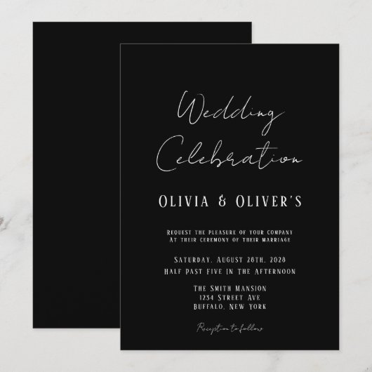 Elegant White en Black Stropdas Minimalist Wedding Kaart (Voorkant / Achterkant)