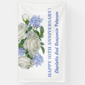 Elegant White en Blue Floral 50th Jubileum Spandoek (Verticaal)