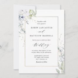 Elegant White en Blue Floral All in One Wedding Kaart