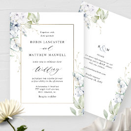 Elegant White en Blue Floral All in One Wedding Kaart