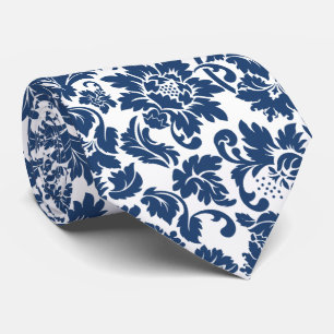 Elegant White en Blue Floral Dammaskers Stropdas
