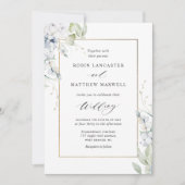 Elegant White en Blue Floral en Greenery Wedding Kaart (Voorkant)