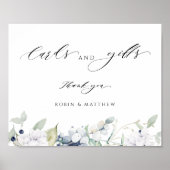 Elegant White en Blue Floral Kaarten & Gifts Sign Poster (Voorkant)