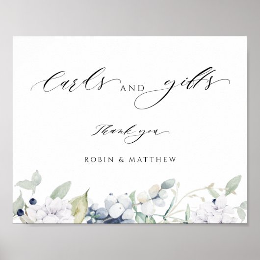 Elegant White en Blue Floral Kaarten & Gifts Sign Poster (Voorkant)