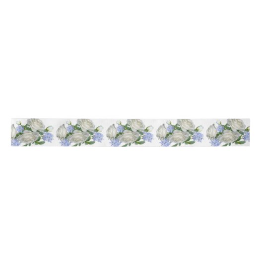 Elegant White en Blue Floral Pattern Satijnen Lint (Voorkant)