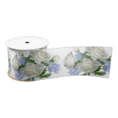Elegant White en Blue Floral Pattern Satijnen Lint (Spoel)
