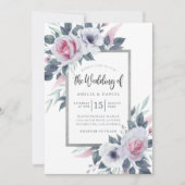 Elegant White en Blue Floral Waterverf Wedding Kaart (Voorkant)