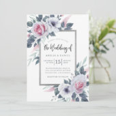 Elegant White en Blue Floral Waterverf Wedding Kaart (Staand voorkant)