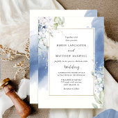 Elegant White en Blue Floral Waterverf Wedding Kaart