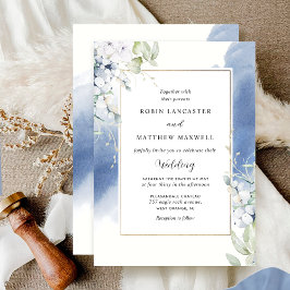 Elegant White en Blue Floral Waterverf Wedding Kaart