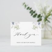 Elegant White en Blue Floral Weddenschap Bedankt (Staand voorkant)