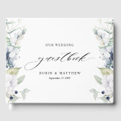 Elegant White en Blue Floral Wedding Guest Book Gastenboek (Voorkant)