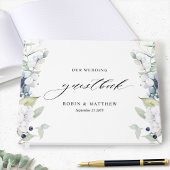 Elegant White en Blue Floral Wedding Guest Book Gastenboek