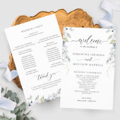 Elegant White en Blue Floral Wedding Programme