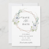 Elegant White en Blue Floral Wedding Save The Date (Voorkant)