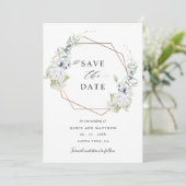 Elegant White en Blue Floral Wedding Save The Date (Staand voorkant)