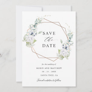 Elegant White en Blue Floral Wedding Save The Date