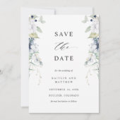 Elegant White en Blue Floral Wedding Save The Date (Voorkant)