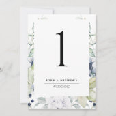 Elegant White en Blue Floral Wedding Table Number (Voorkant)